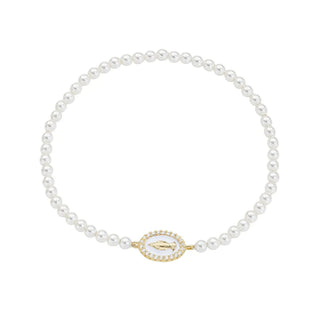Bracciale di Perle con Medaglia Miracolosa Dorata e Smalto